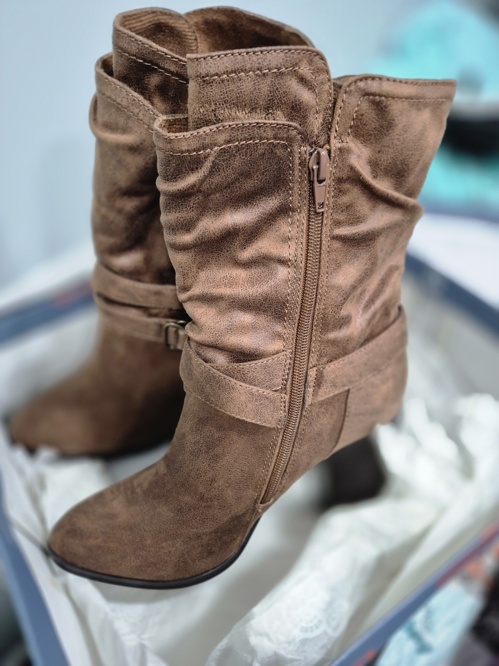 Carlos by Carlos Santana Brown Slouchy Mid-Calf Heeled Boots